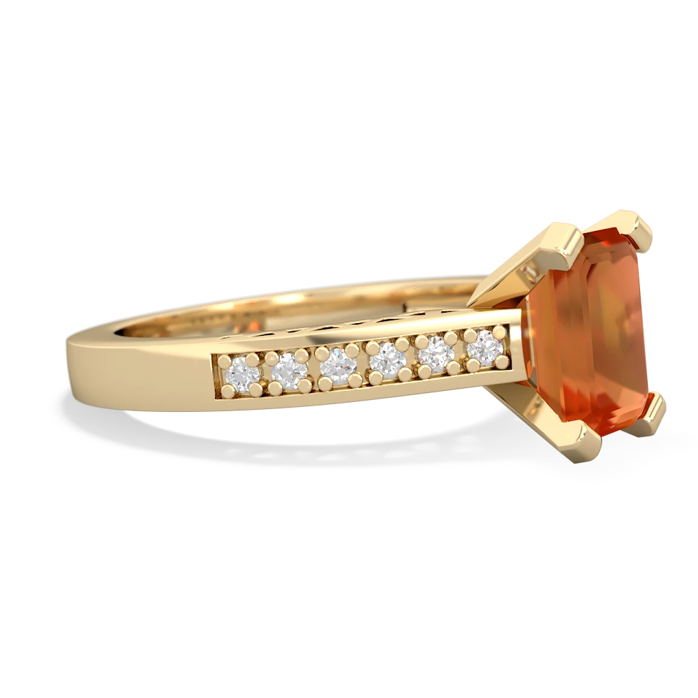 Fire Opal Art Deco Engagement 8X6mm Emerald-Cut 14K Yellow Gold ring R26358EM