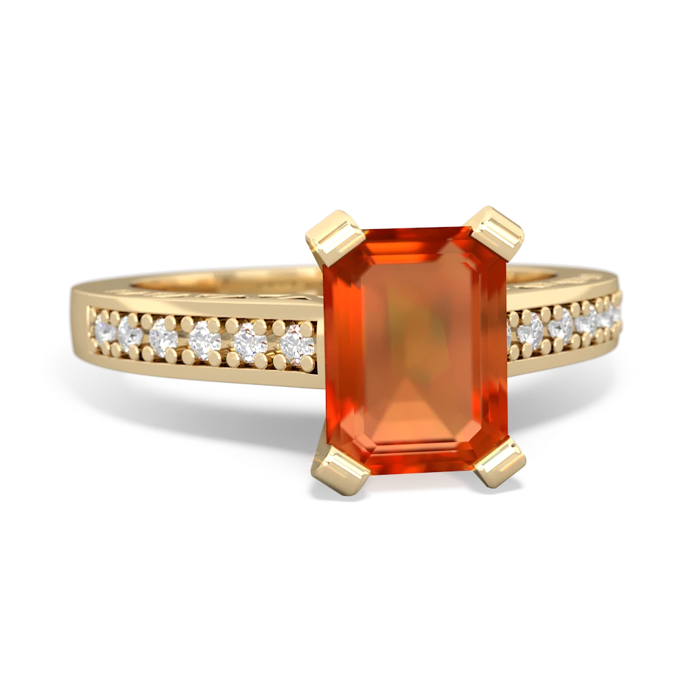 Fire Opal Art Deco Engagement 8X6mm Emerald-Cut 14K Yellow Gold ring R26358EM