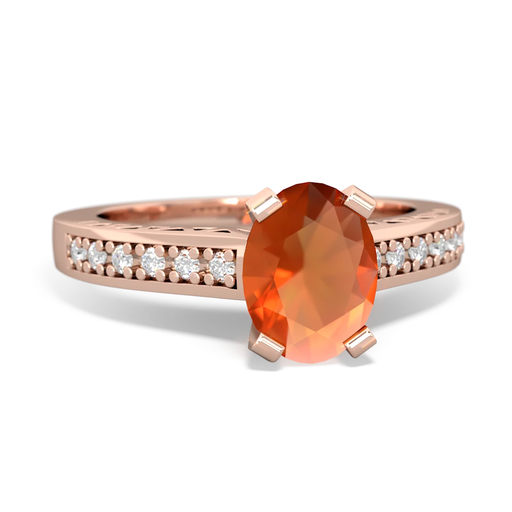 Fire Opal Art Deco Engagement 8X6mm Oval 14K Rose Gold ring R26358VL