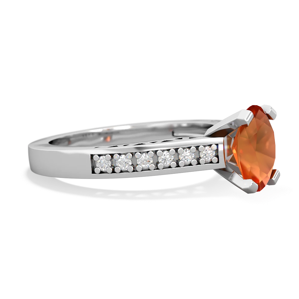 Fire Opal Art Deco Engagement 8X6mm Oval 14K White Gold ring R26358VL