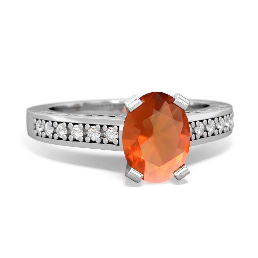 Fire Opal Art Deco Engagement 8X6mm Oval 14K White Gold ring R26358VL