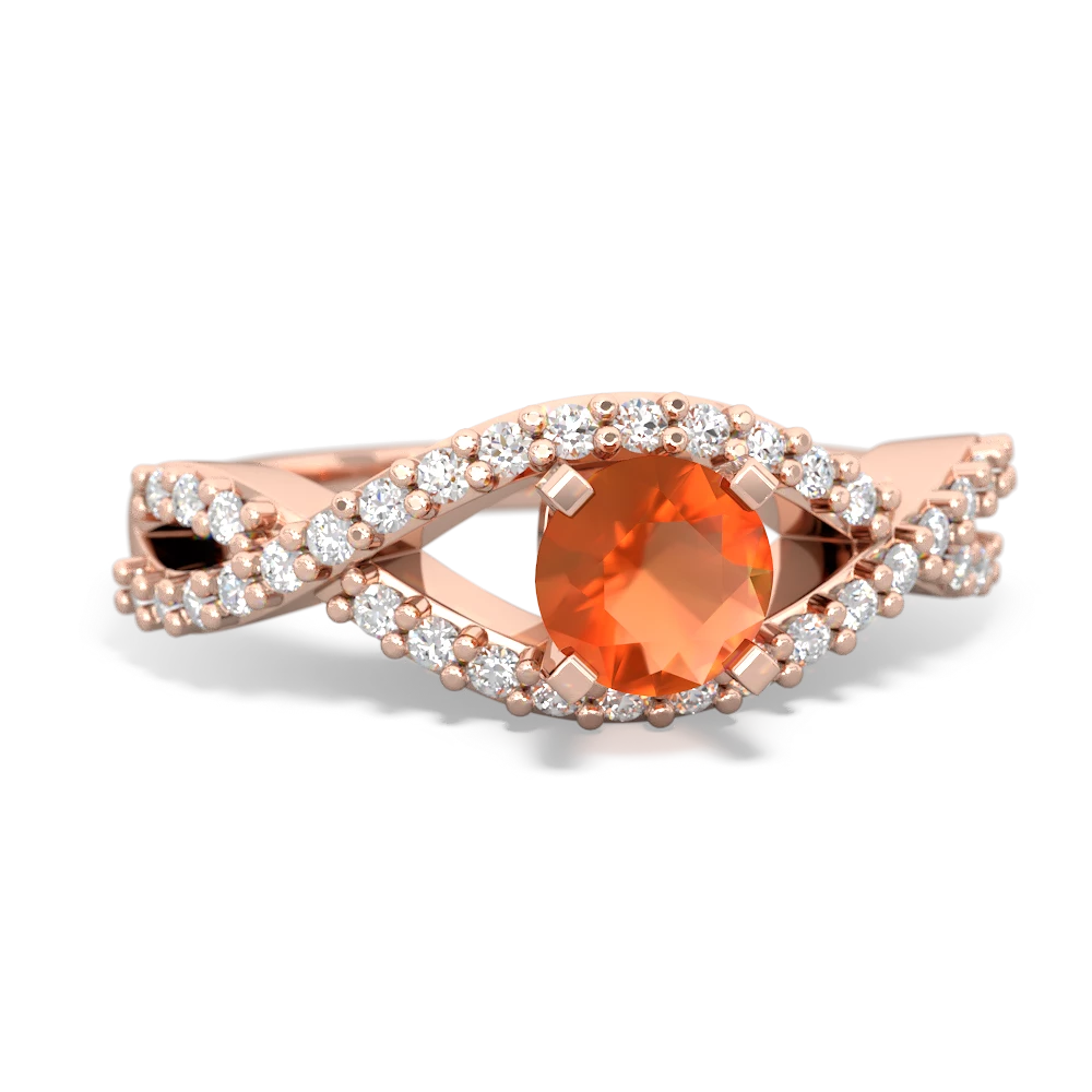 Fire Opal Diamond Twist 5Mm Round Engagment  14K Rose Gold ring R26405RD