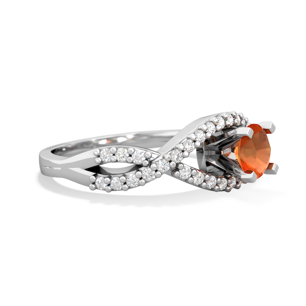 Fire Opal Diamond Twist 5Mm Round Engagment  14K White Gold ring R26405RD