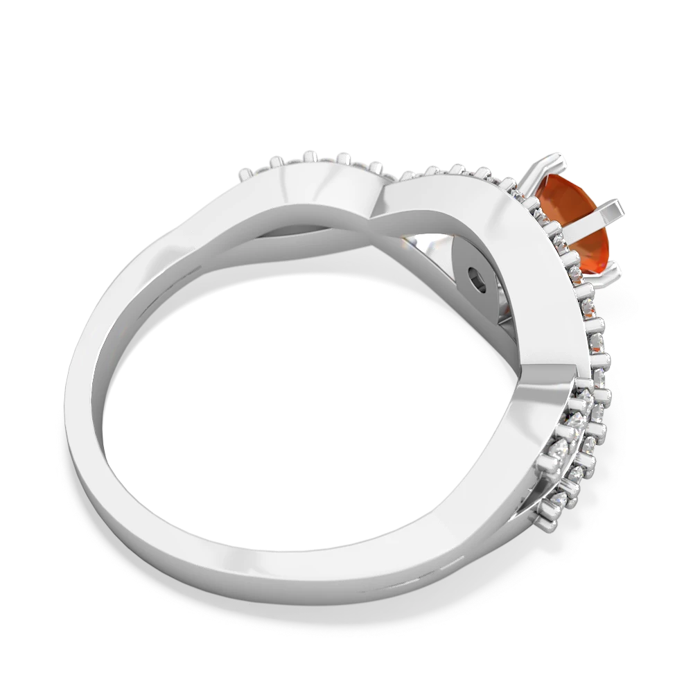 Fire Opal Diamond Twist 5Mm Round Engagment  14K White Gold ring R26405RD