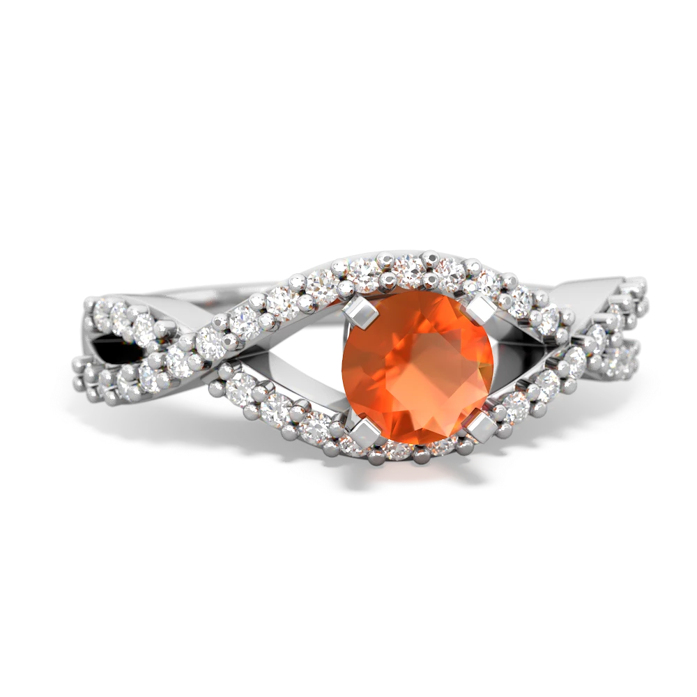 Fire Opal Diamond Twist 5Mm Round Engagment  14K White Gold ring R26405RD