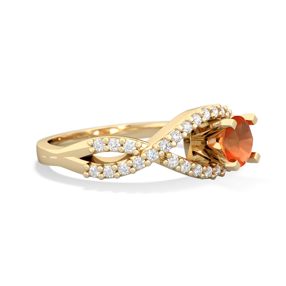 Fire Opal Diamond Twist 5Mm Round Engagment  14K Yellow Gold ring R26405RD