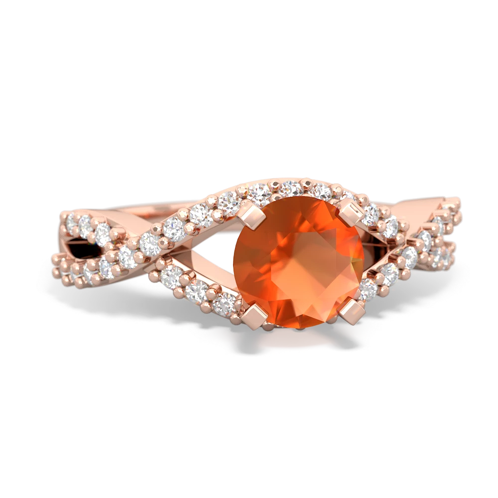 Fire Opal Diamond Twist 6Mm Round Engagment  14K Rose Gold ring R26406RD