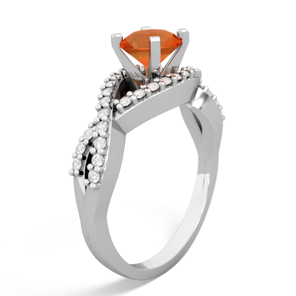 Fire Opal Diamond Twist 6Mm Round Engagment  14K White Gold ring R26406RD