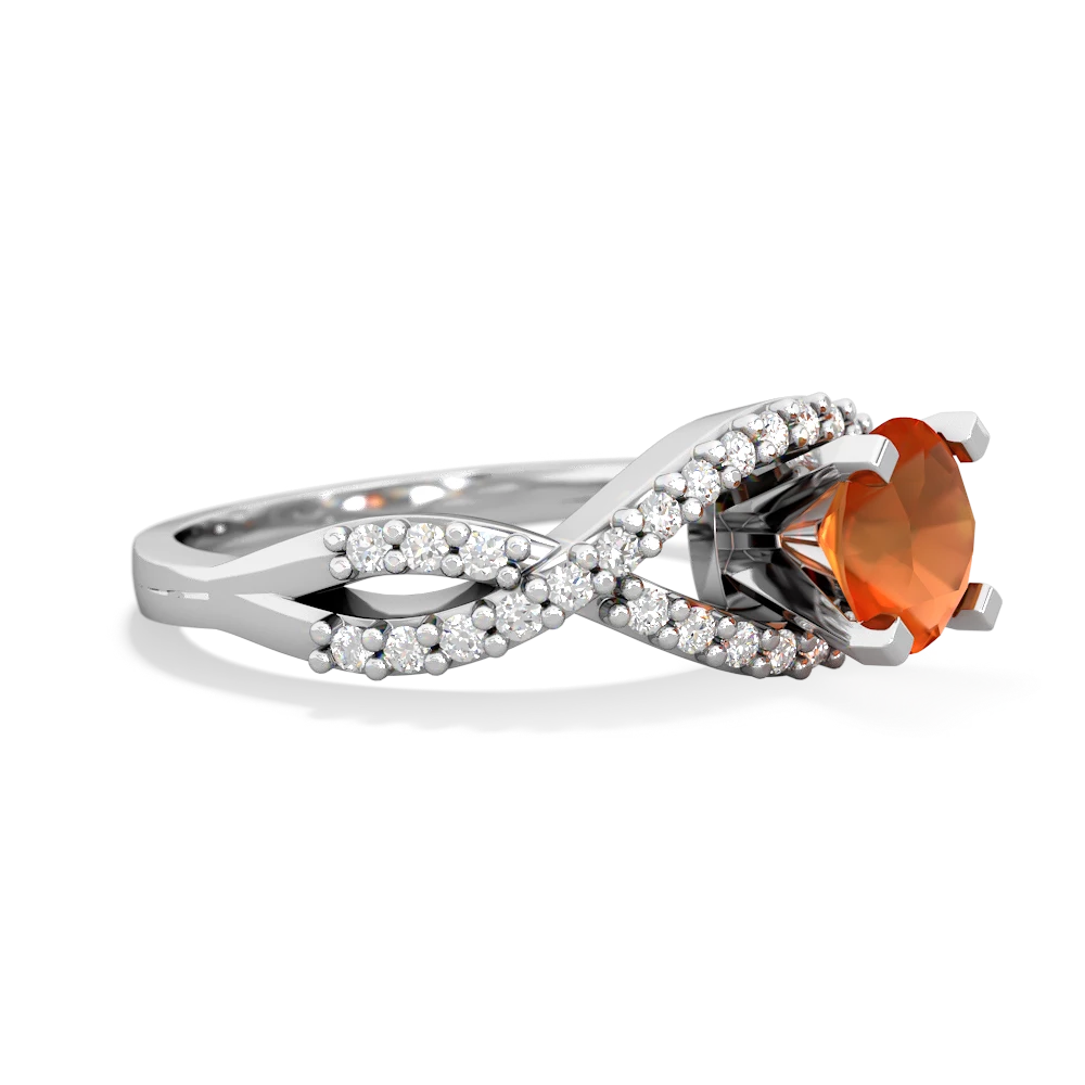 Fire Opal Diamond Twist 6Mm Round Engagment  14K White Gold ring R26406RD