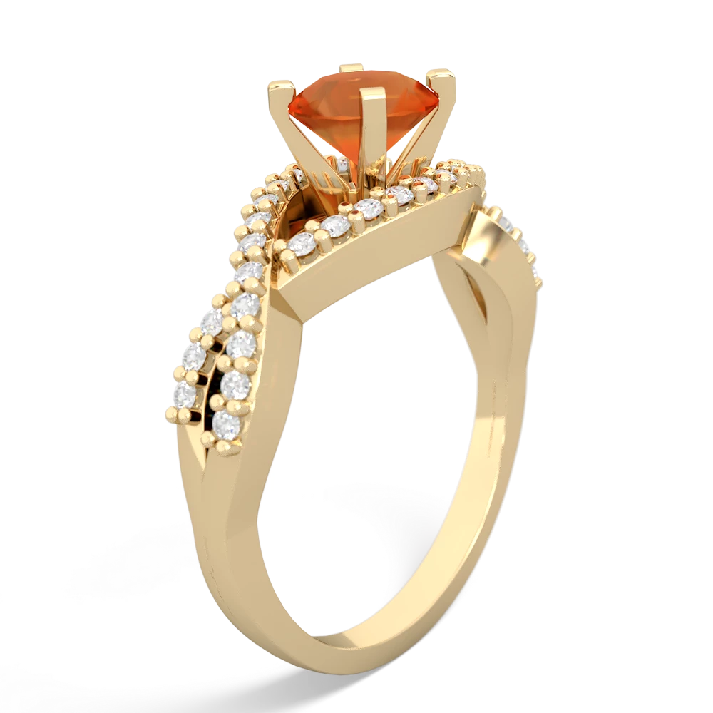 Fire Opal Diamond Twist 6Mm Round Engagment  14K Yellow Gold ring R26406RD