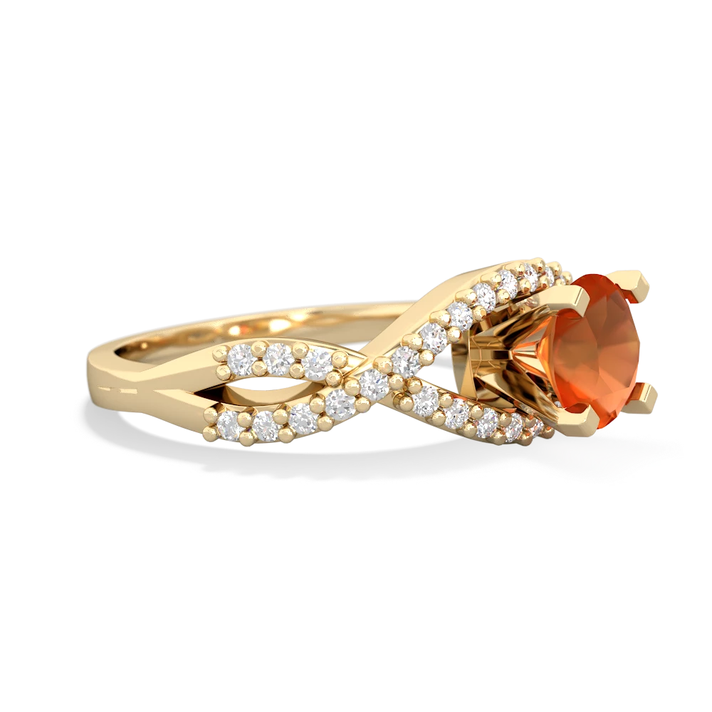 Fire Opal Diamond Twist 6Mm Round Engagment  14K Yellow Gold ring R26406RD