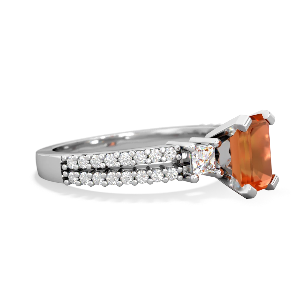 Fire Opal Classic 7X5mm Emerald-Cut Engagement 14K White Gold ring R26437EM