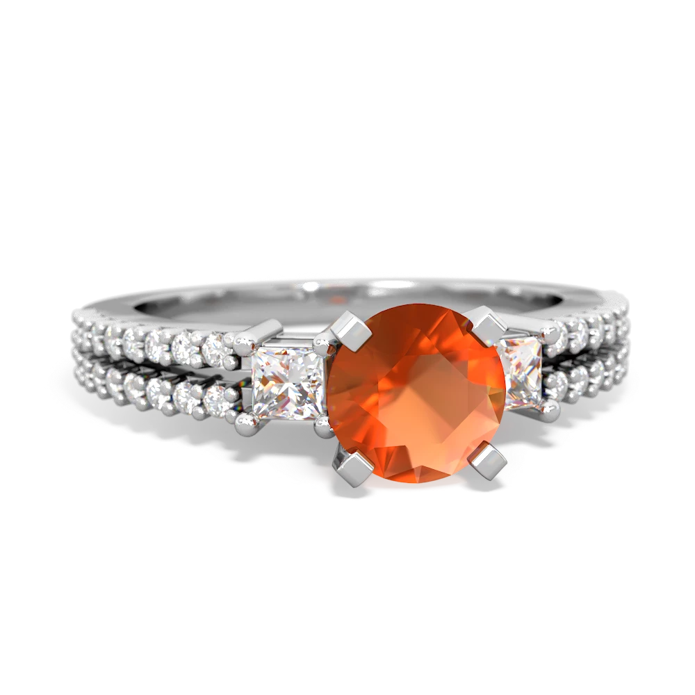 Fire Opal Classic 6Mm Round Engagement 14K White Gold ring R26436RD