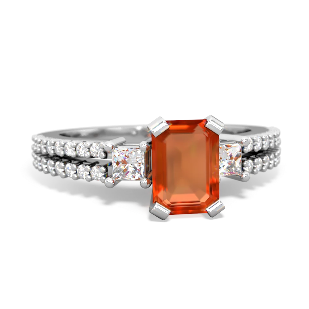 Fire Opal Classic 7X5mm Emerald-Cut Engagement 14K White Gold ring R26437EM