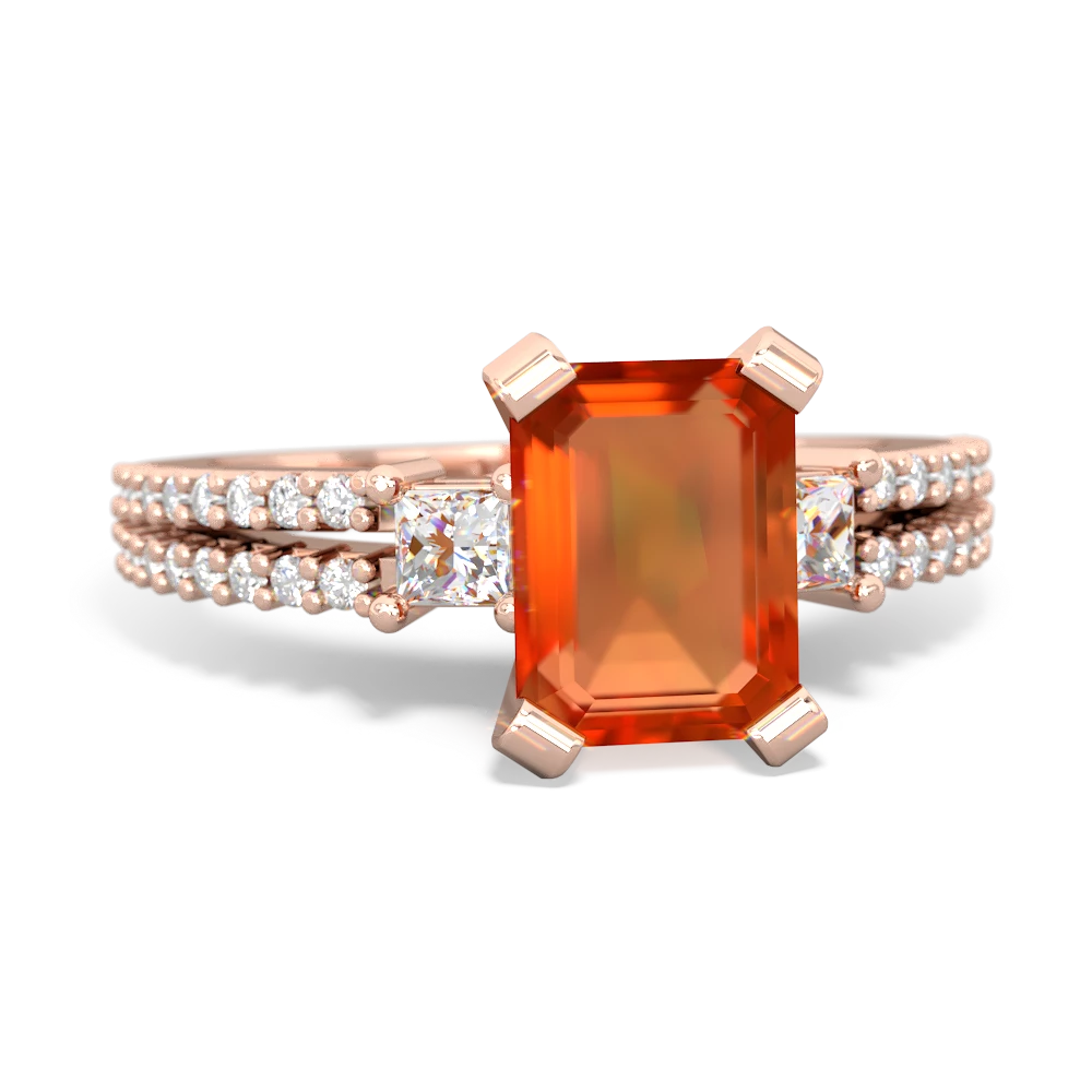 Fire Opal Classic 8X6mm Emerald-Cut Engagement 14K Rose Gold ring R26438EM