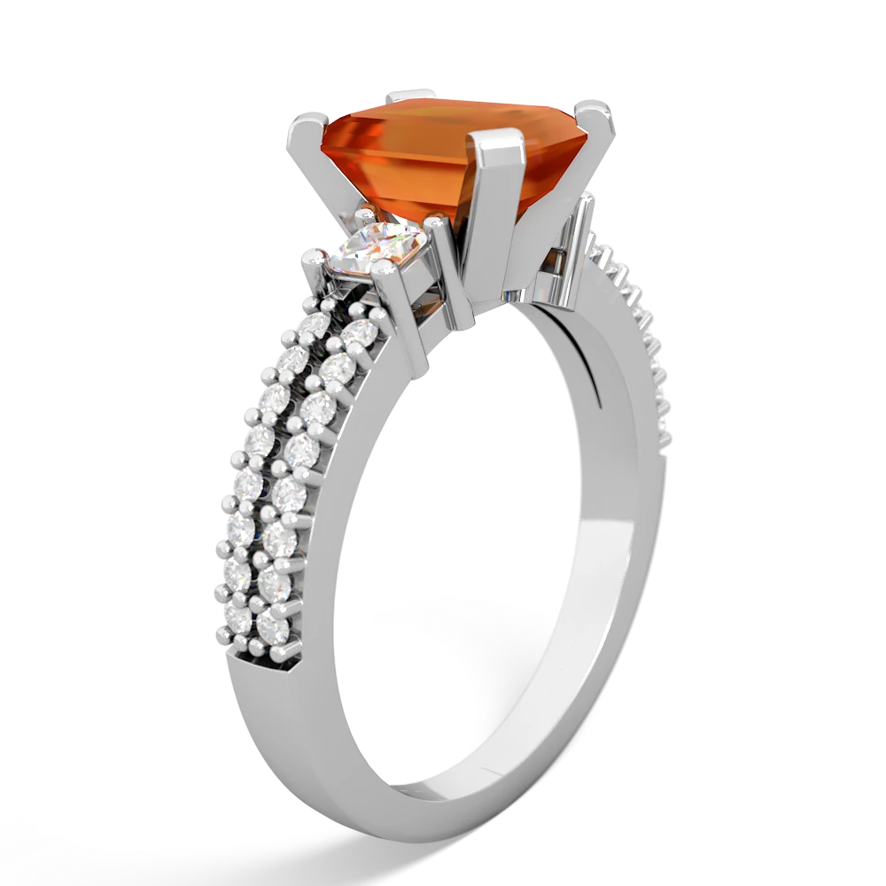 Fire Opal Classic 8X6mm Emerald-Cut Engagement 14K White Gold ring R26438EM