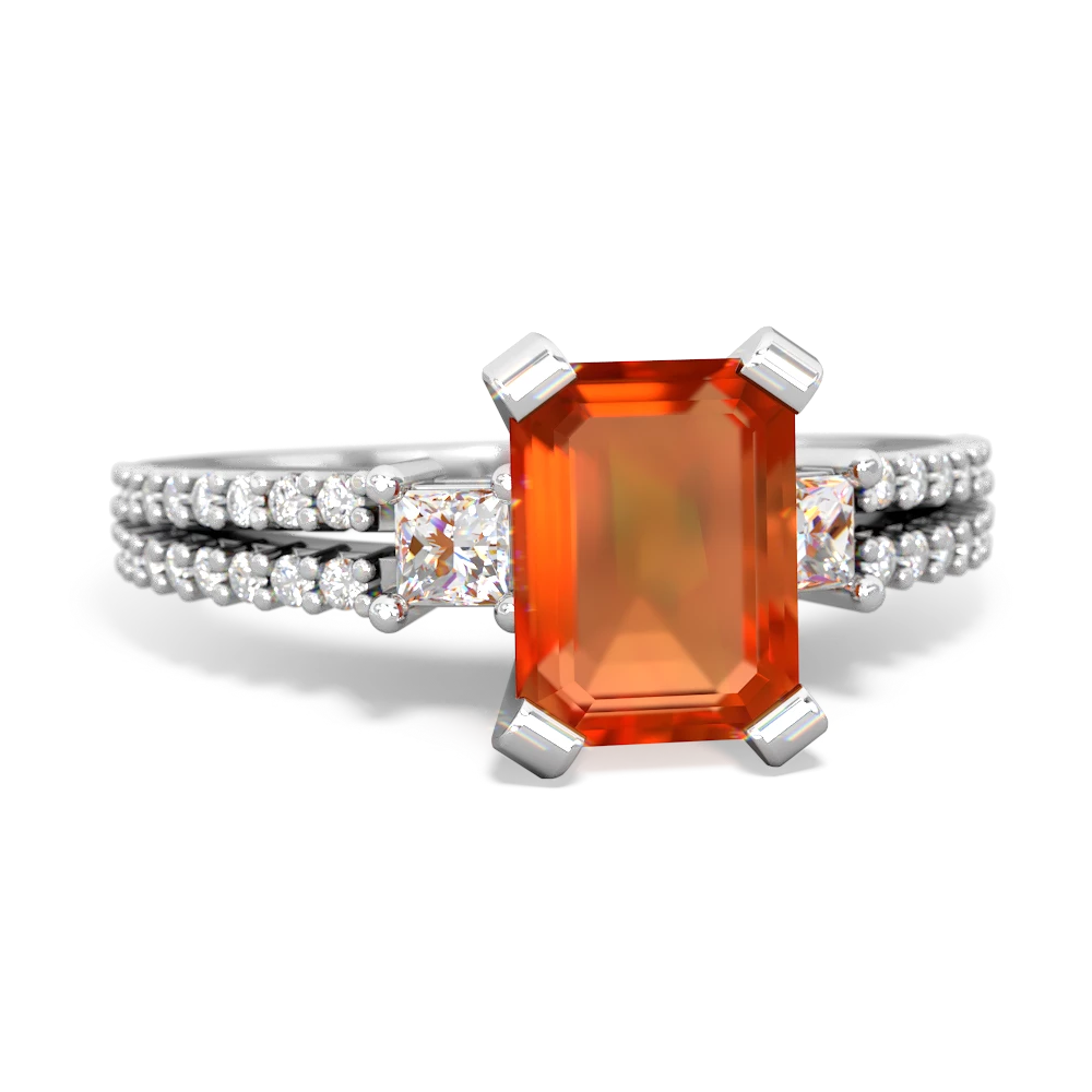 Fire Opal Classic 8X6mm Emerald-Cut Engagement 14K White Gold ring R26438EM