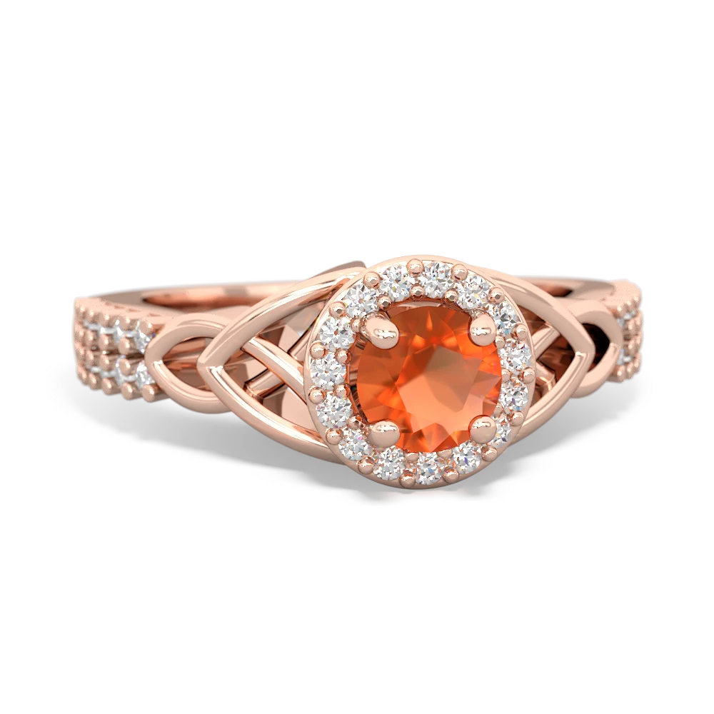 Fire Opal Celtic Knot Halo 14K Rose Gold ring R26445RH