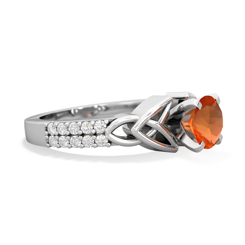 Fire Opal Celtic Knot 6Mm Round Engagement 14K White Gold ring R26446RD