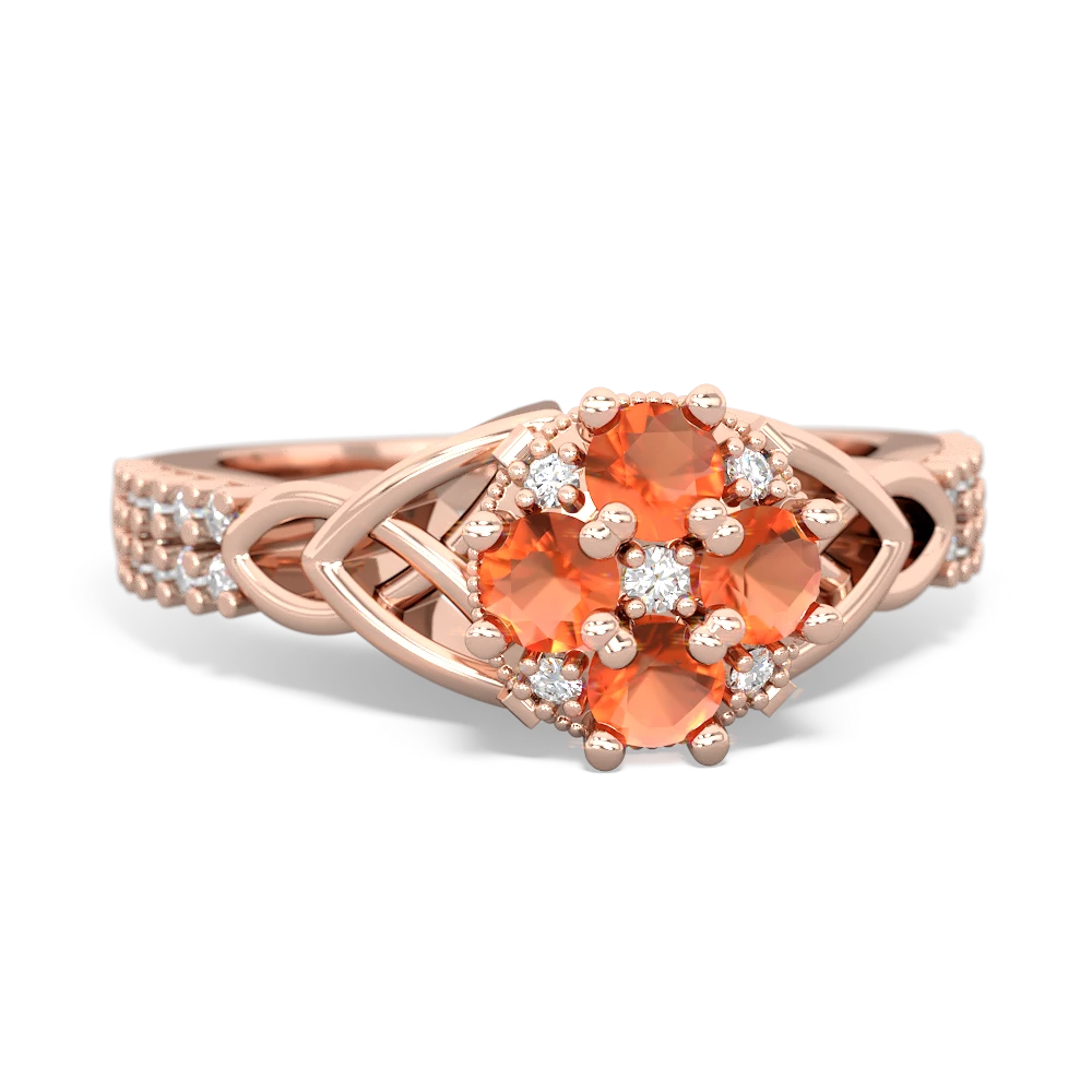 Fire Opal Celtic Knot Cluster Engagement 14K Rose Gold ring R26443RD