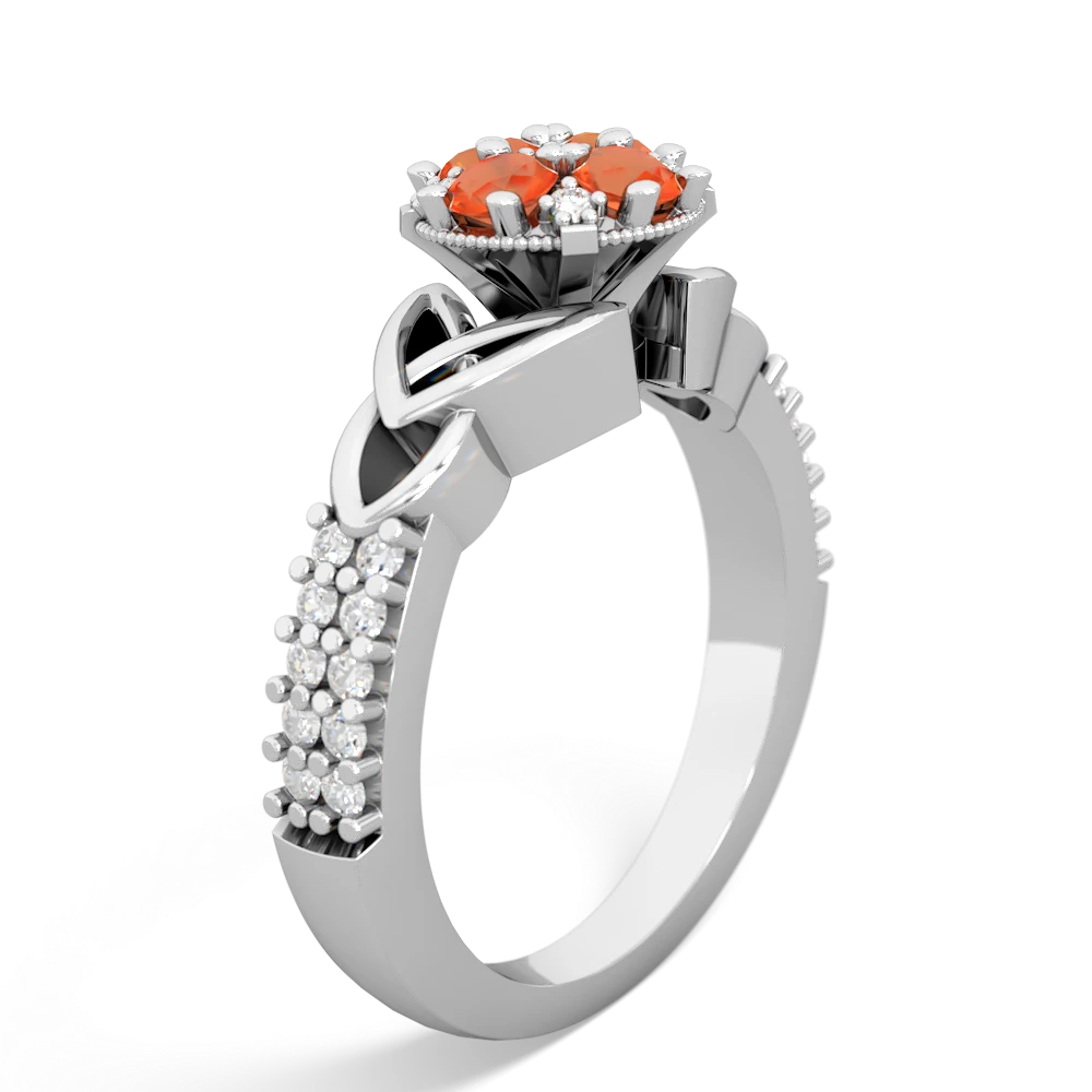 Fire Opal Celtic Knot Cluster Engagement 14K White Gold ring R26443RD