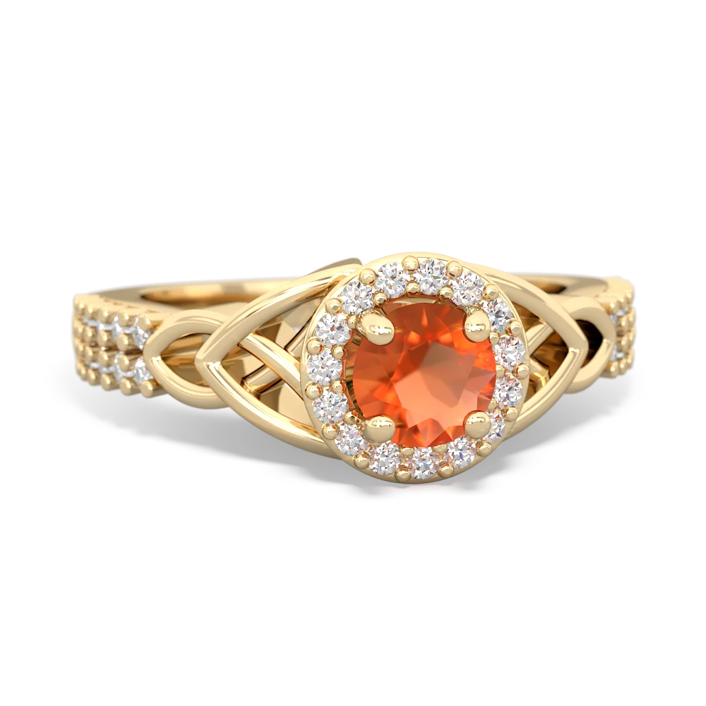 Fire Opal Celtic Knot Halo 14K Yellow Gold ring R26445RH