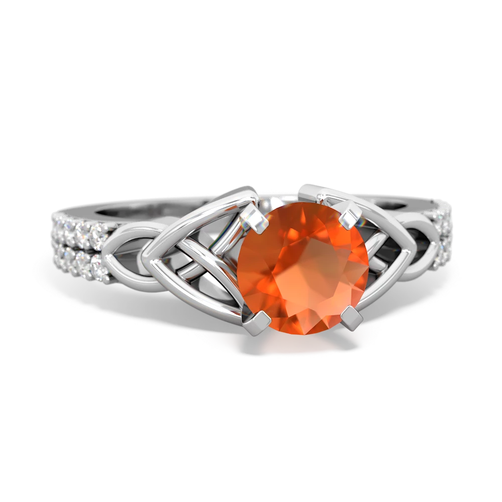 Fire Opal Celtic Knot 6Mm Round Engagement 14K White Gold ring R26446RD