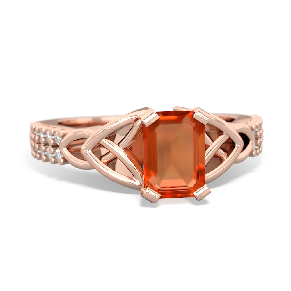 Fire Opal Celtic Knot 7X5 Emerald-Cut Engagement 14K Rose Gold ring R26447EM