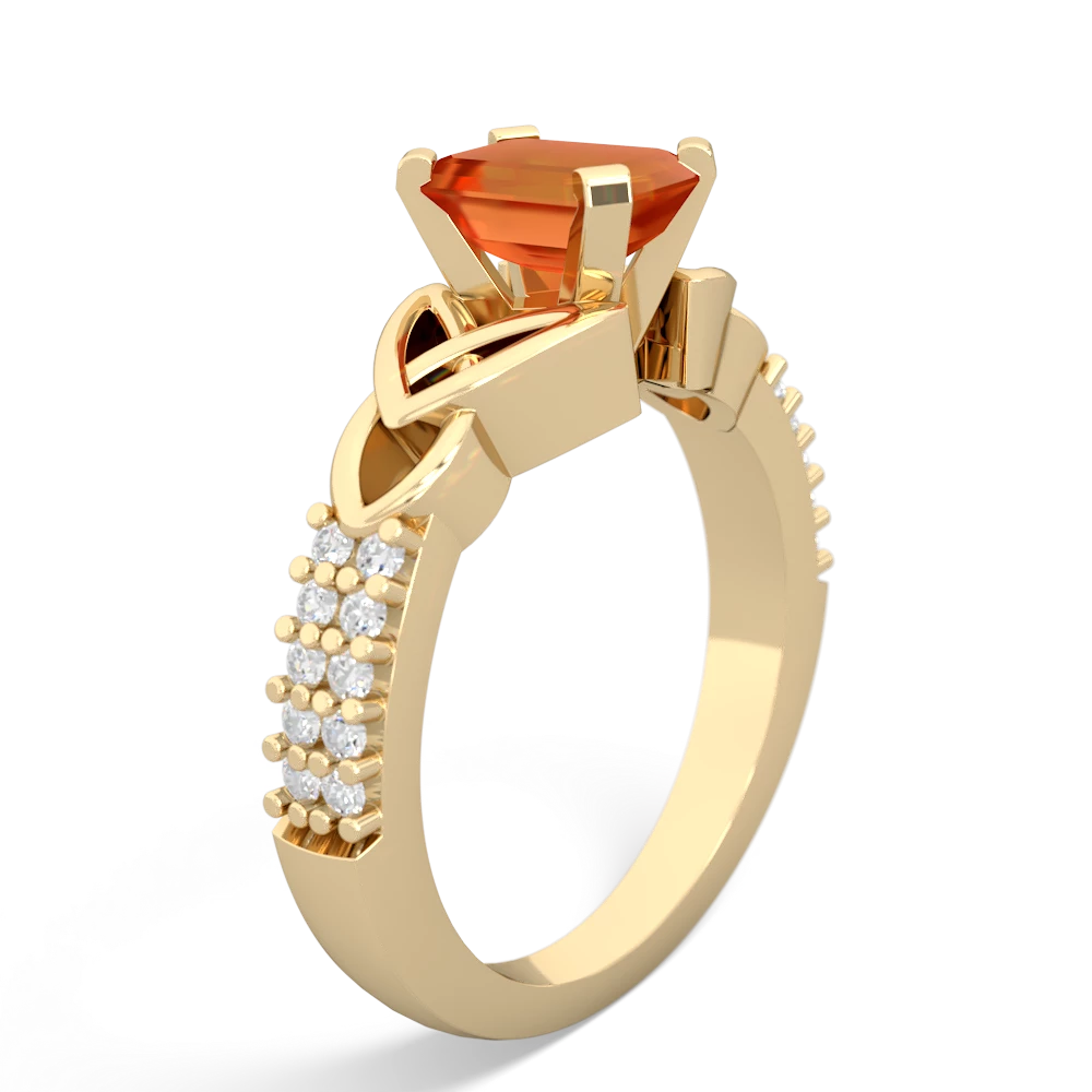 Fire Opal Celtic Knot 7X5 Emerald-Cut Engagement 14K Yellow Gold ring R26447EM