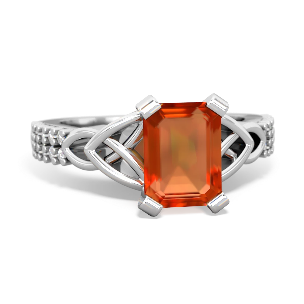 Fire Opal Celtic Knot 8X6 Emerald-Cut Engagement 14K White Gold ring R26448EM