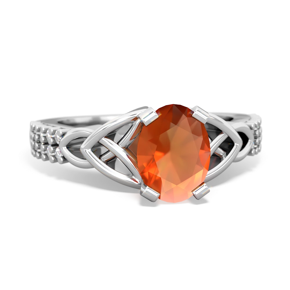 Fire Opal Celtic Knot 8X6 Oval Engagement 14K White Gold ring R26448VL