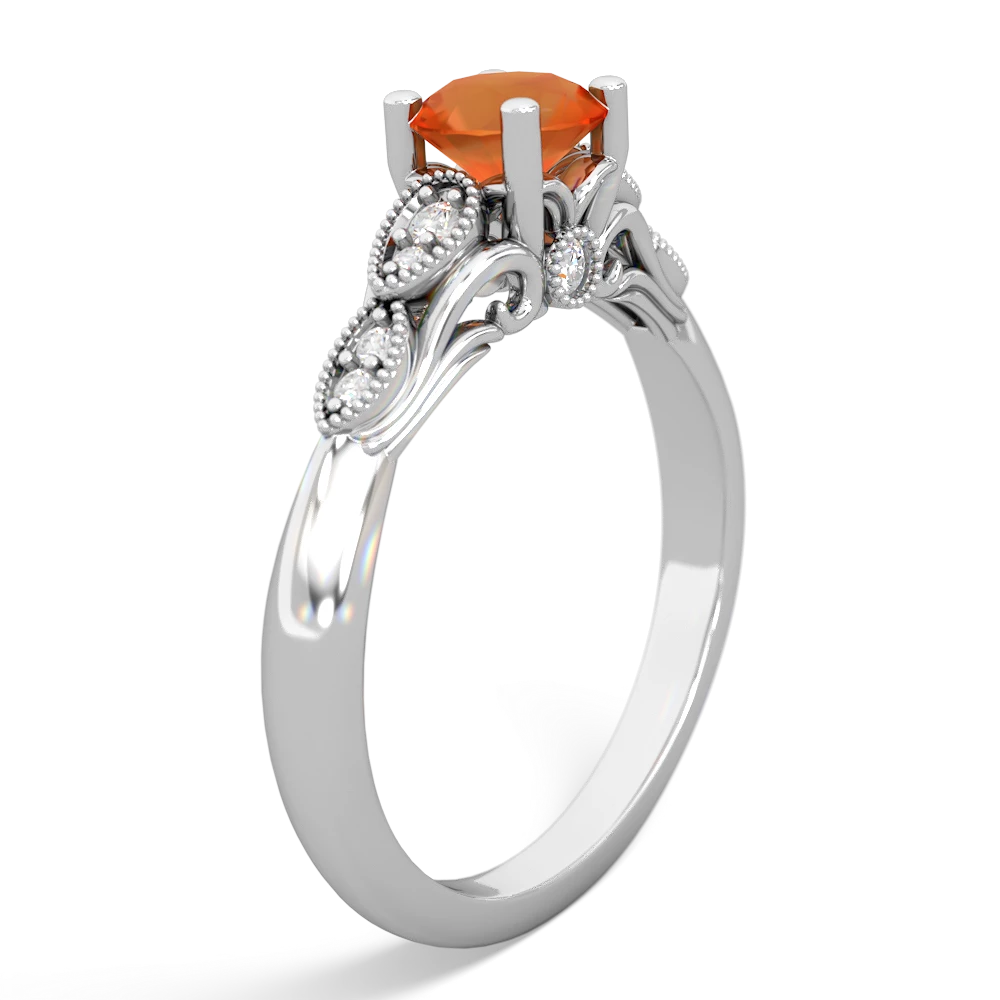 Fire Opal Antique Elegance 14K White Gold ring R3100