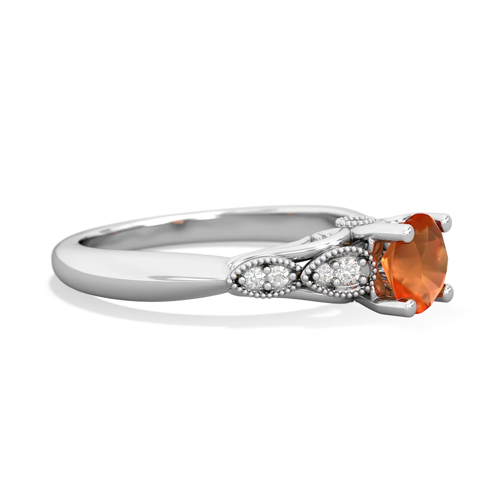 Fire Opal Antique Elegance 14K White Gold ring R3100