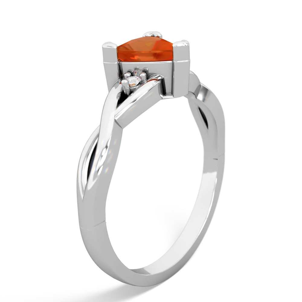 Fire Opal Trillion Twist 14K White Gold ring R2104