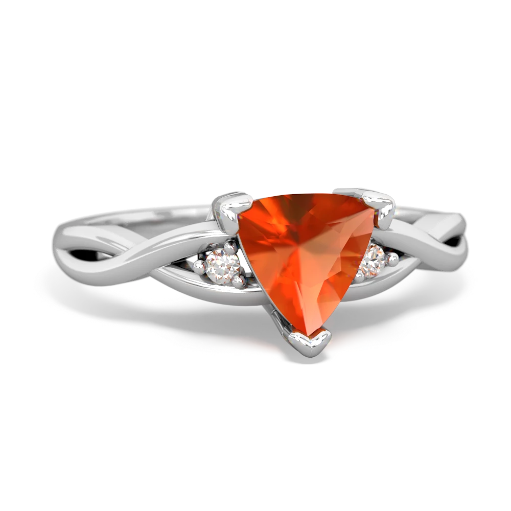 Fire Opal Trillion Twist 14K White Gold ring R2104