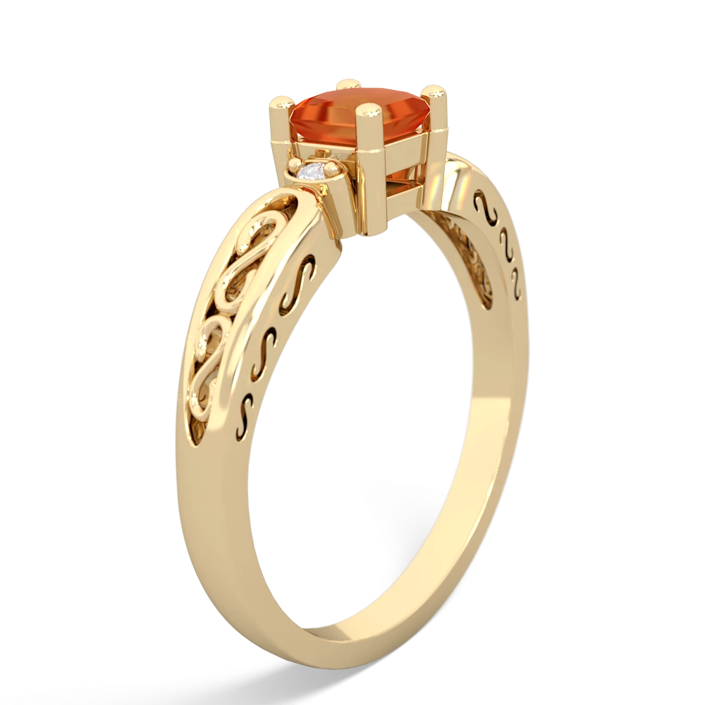 Fire Opal Filligree Scroll Square 14K Yellow Gold ring R2430