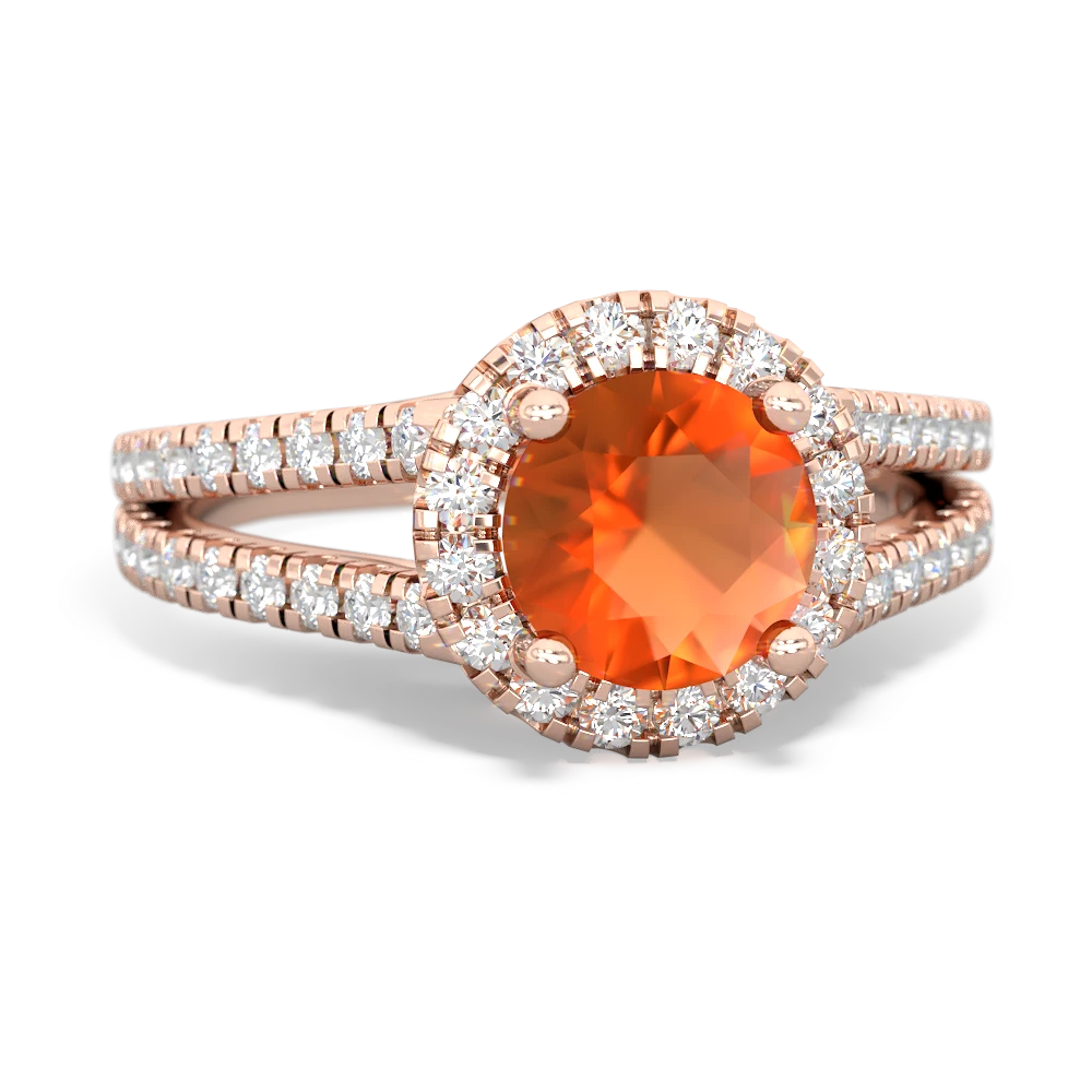 Fire Opal Pave Halo 14K Rose Gold ring R5490