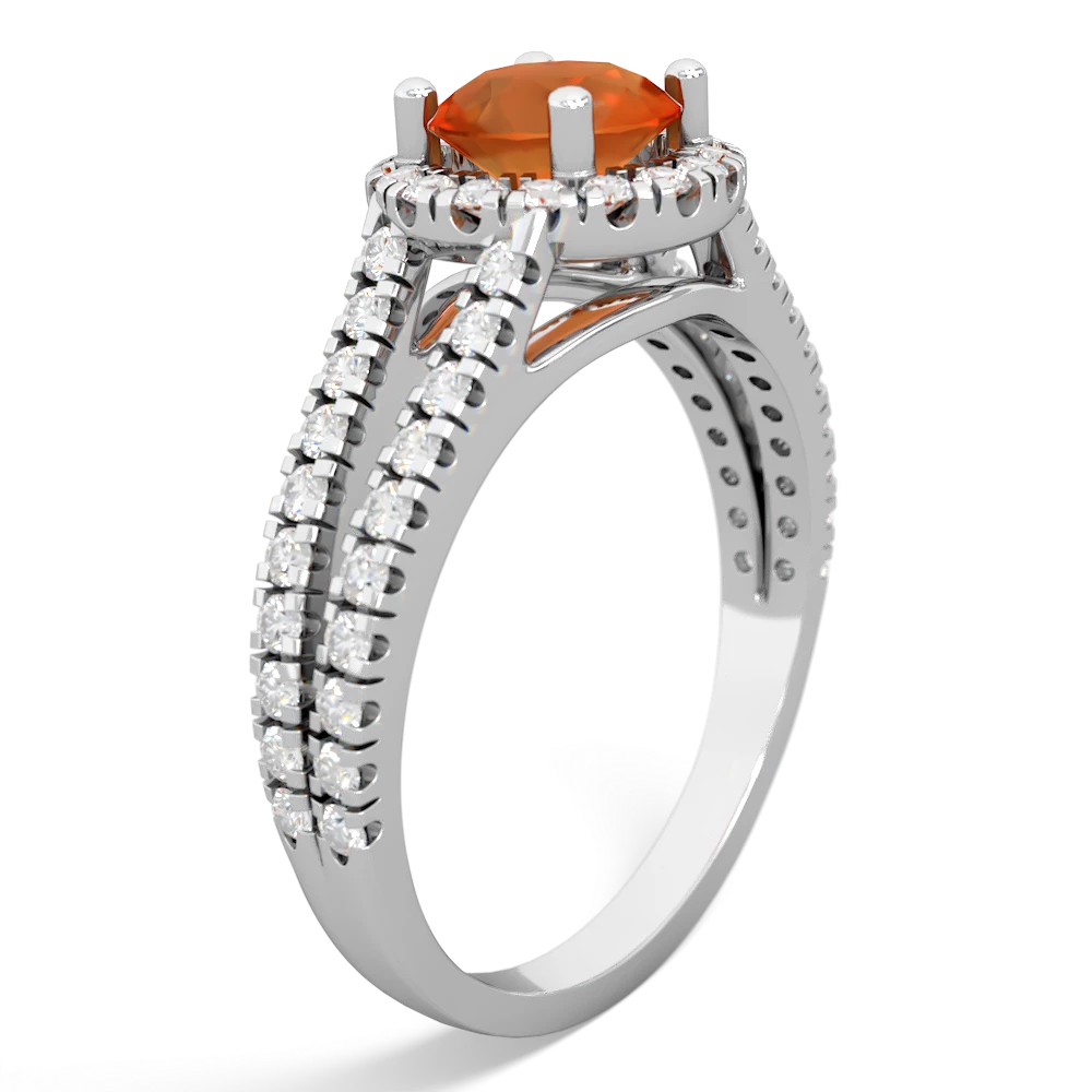 Fire Opal Pave Halo 14K White Gold ring R5490