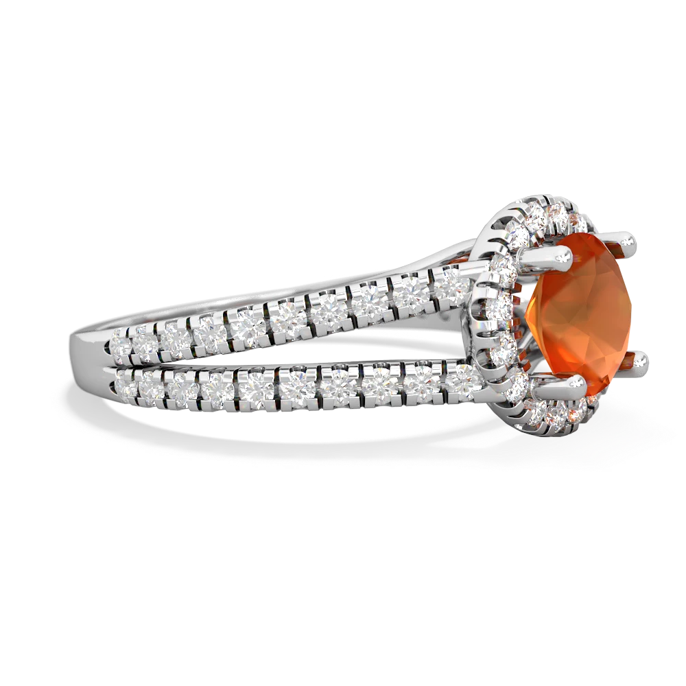 Fire Opal Pave Halo 14K White Gold ring R5490