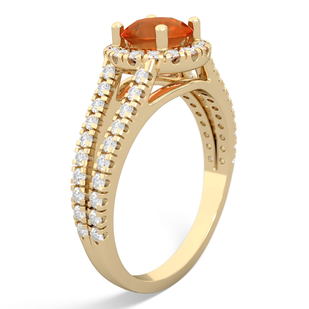 Fire Opal Pave Halo 14K Yellow Gold ring R5490