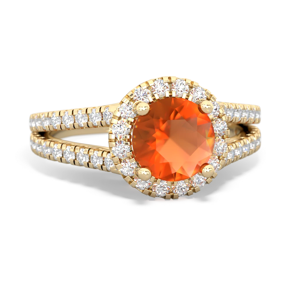 Fire Opal Pave Halo 14K Yellow Gold ring R5490