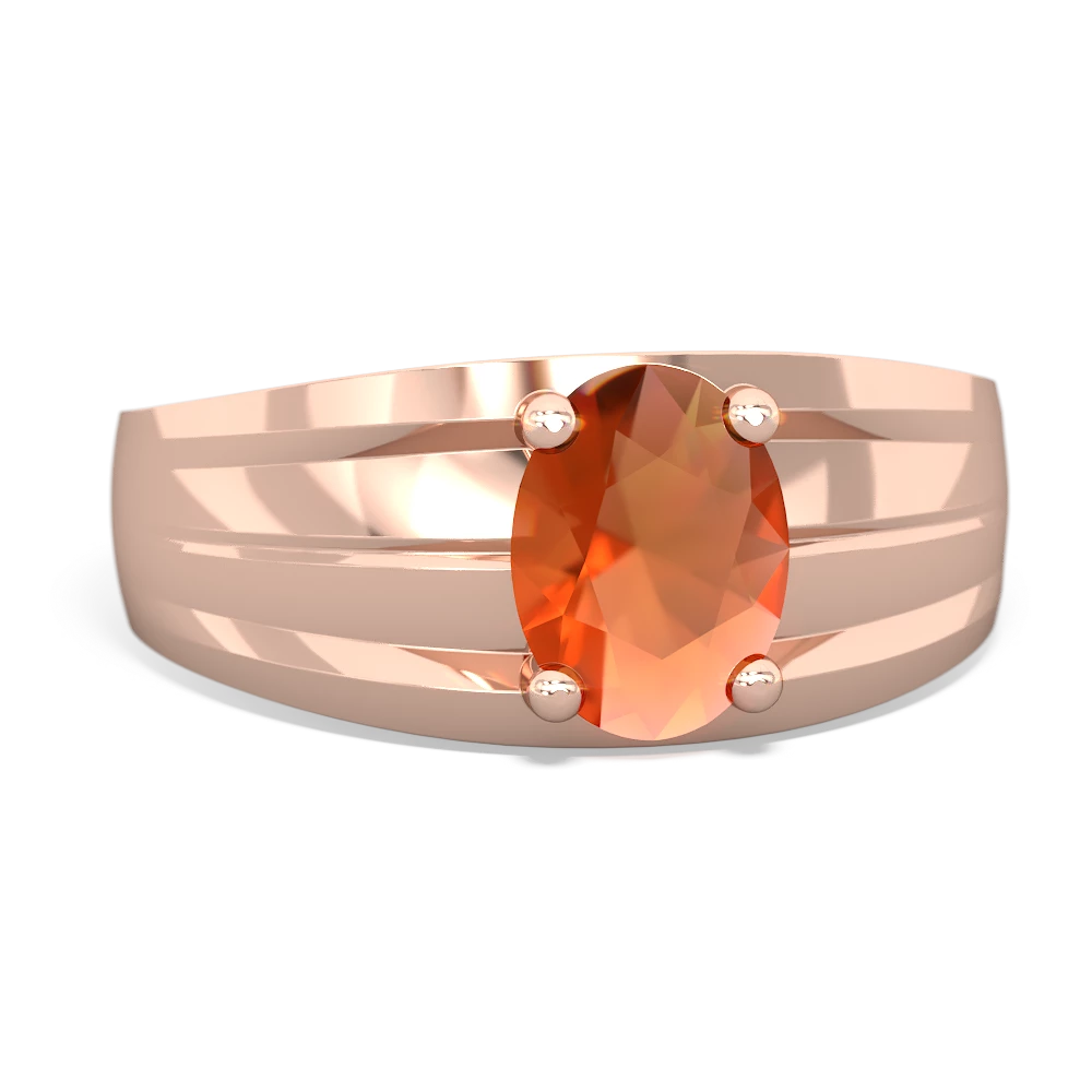 Fire Opal Men's Two Lane 14K Rose Gold ring R0363