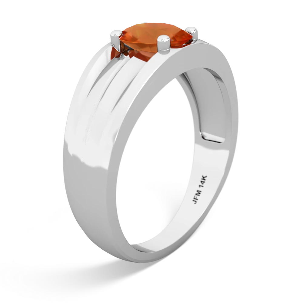 Fire Opal Men's Two Lane 14K White Gold ring R0363