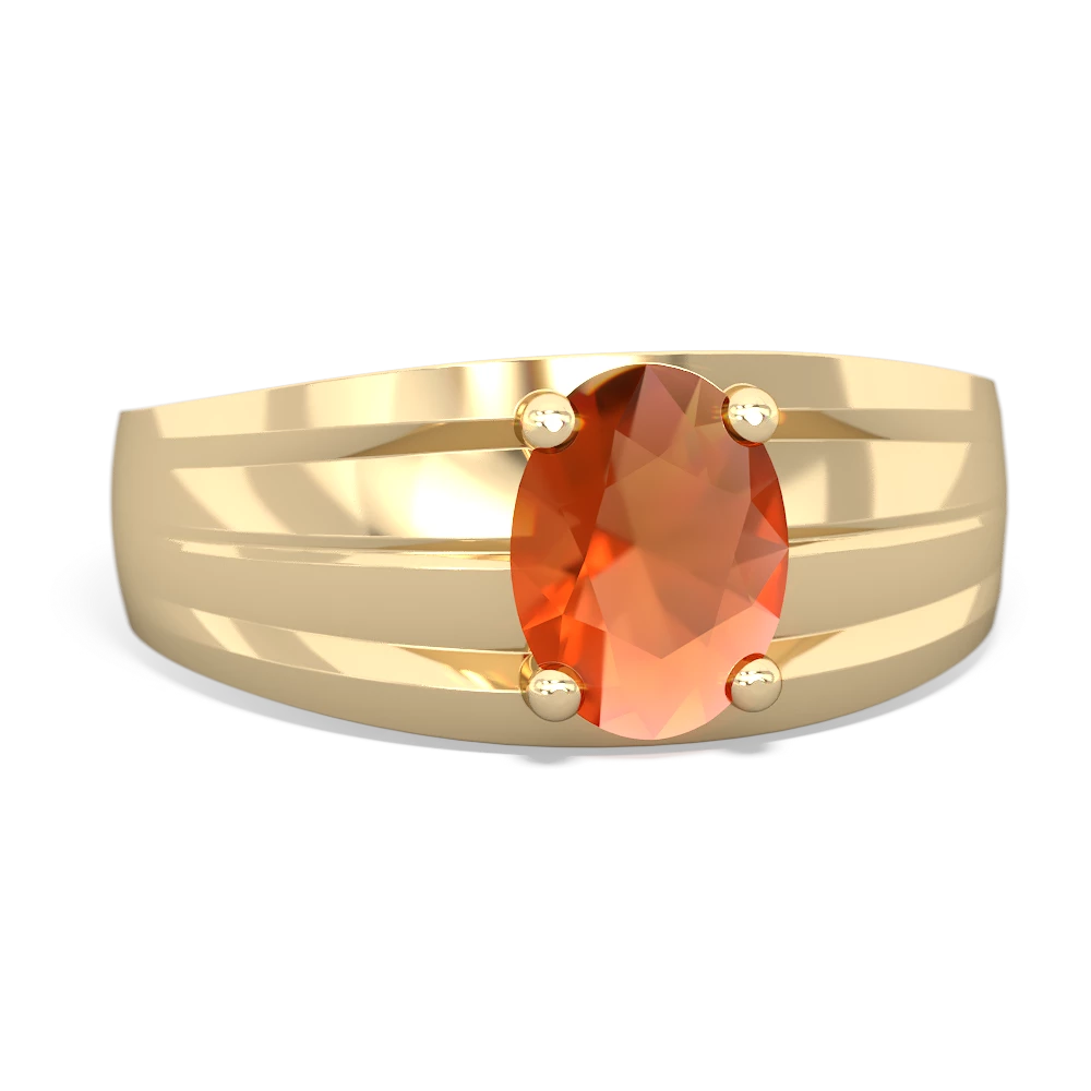 Fire Opal Men's Two Lane 14K Yellow Gold ring R0363