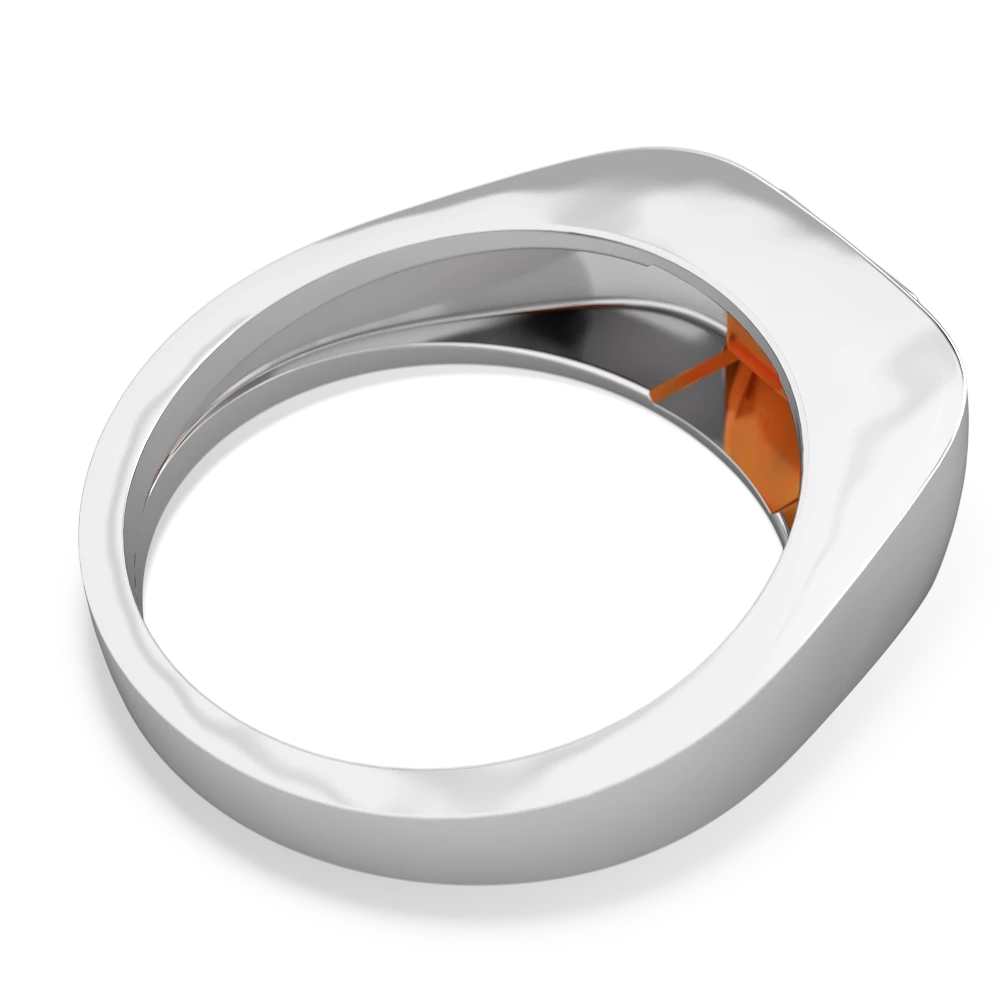 Fire Opal Men's Emerald-Cut Bezel 14K White Gold ring R0410