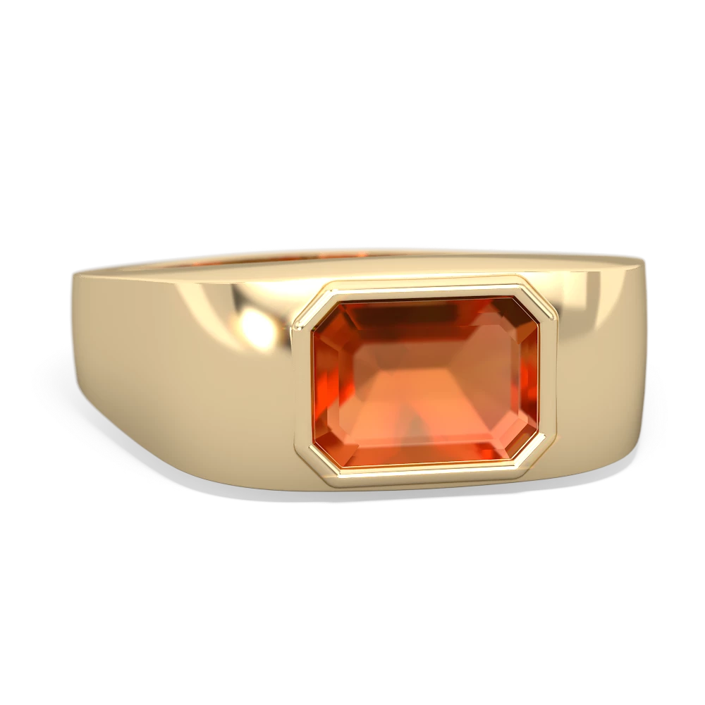 Fire Opal Men's Emerald-Cut Bezel 14K Yellow Gold ring R0410