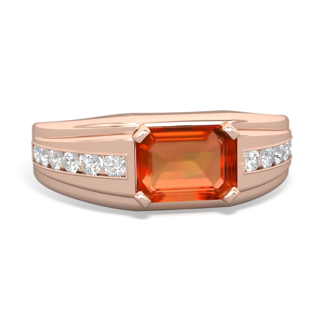 Fire Opal Men's Diamond Channel 14K Rose Gold ring R0500