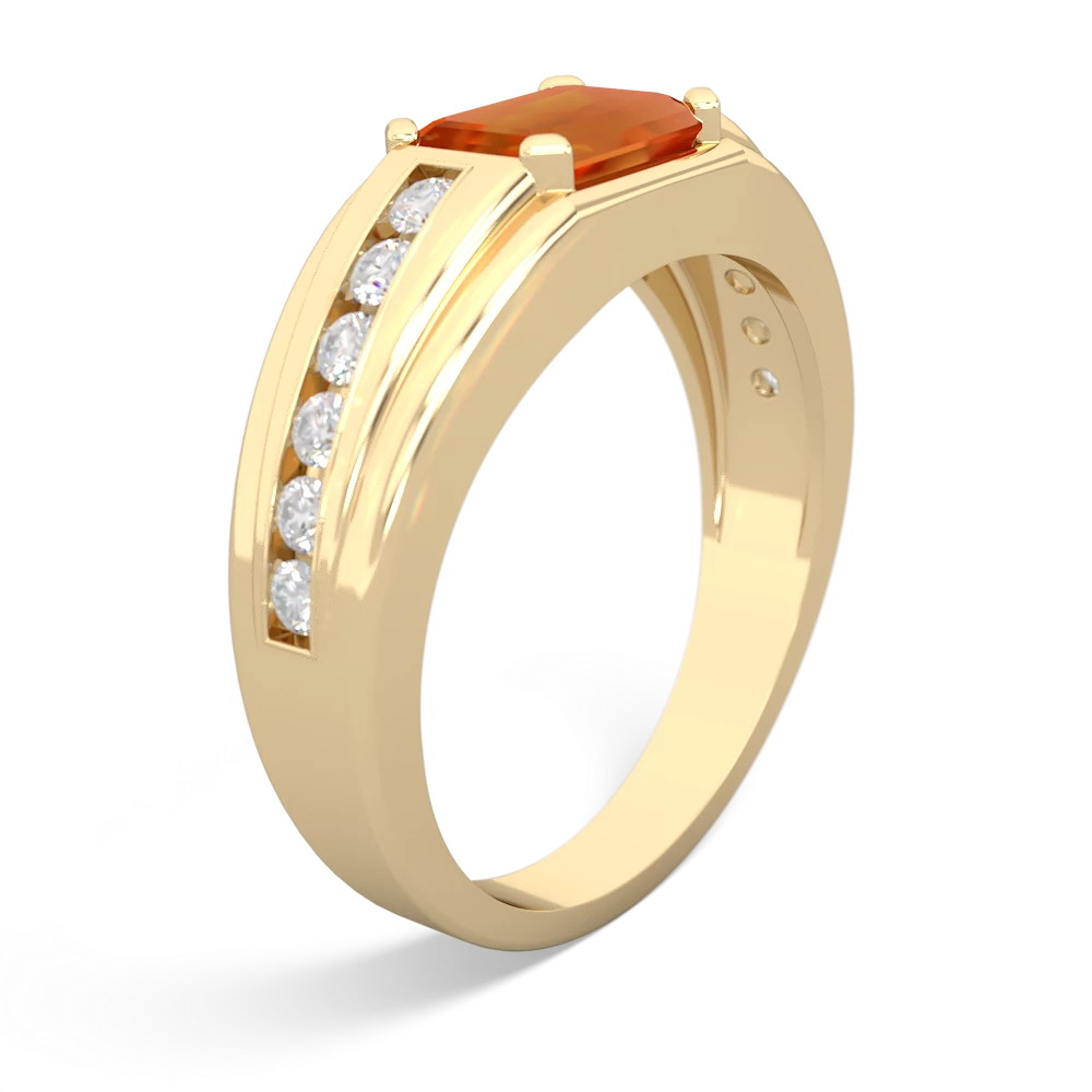 Fire Opal Men's Diamond Channel 14K Yellow Gold ring R0500