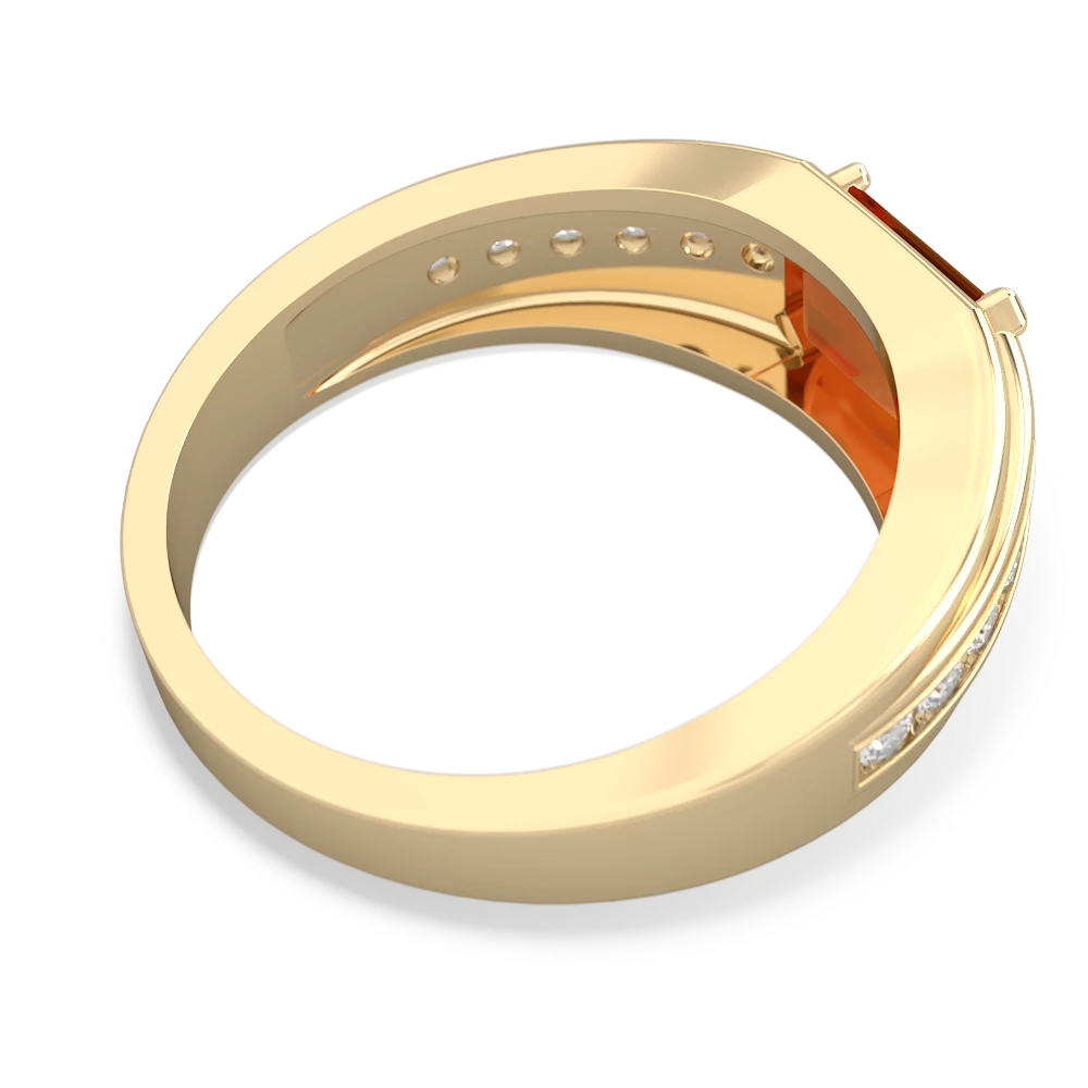 Fire Opal Men's Diamond Channel 14K Yellow Gold ring R0500