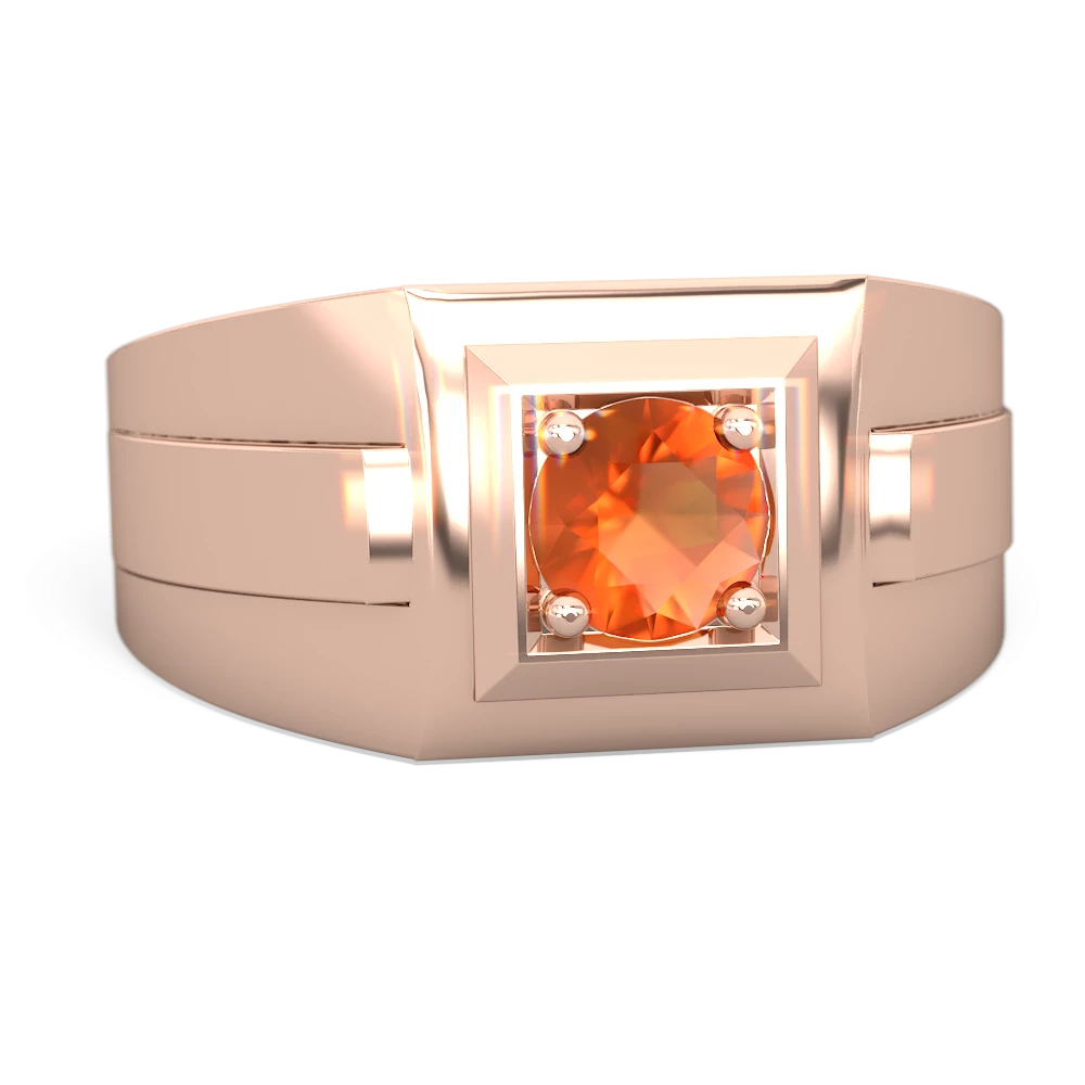 Fire Opal Men's Squared Circle 14K Rose Gold ring R0480